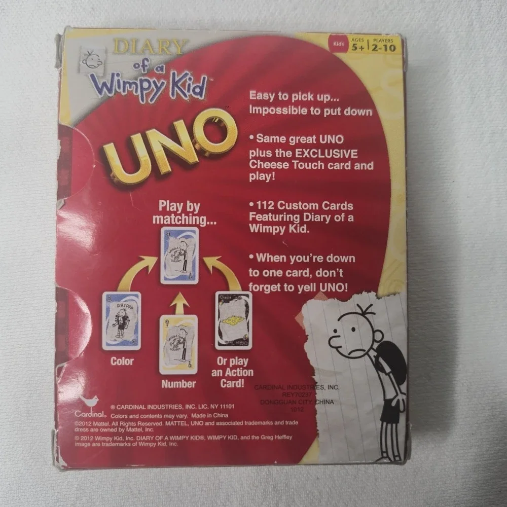 Diary of a Wimpy Kid UNO Card Game Mattel Collectible CLEAN 112 Cards / No Instr